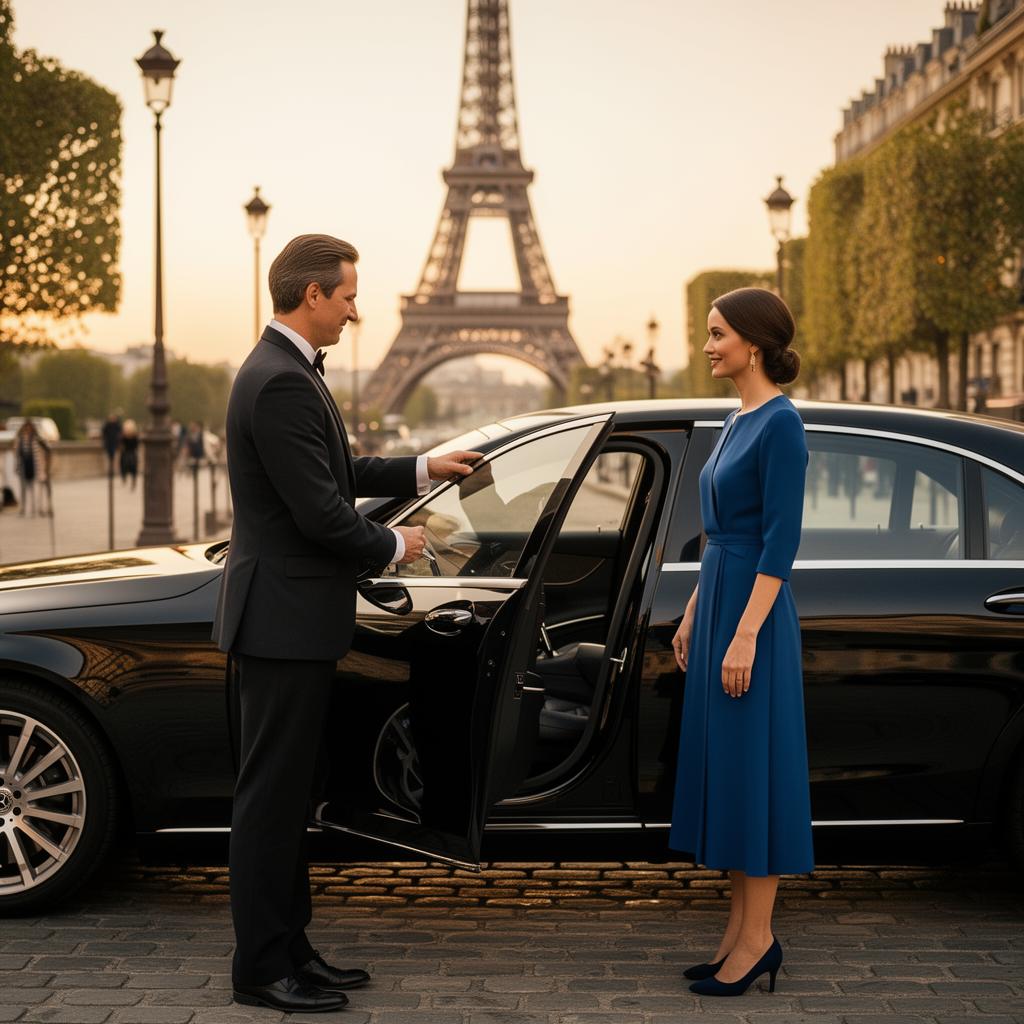 Chauffeur professionnel ouvrant la porte d'un taxi premium